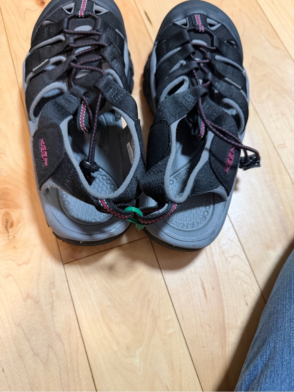 KEEN Kids Black and Gray Sport Sandals with Pink Accents